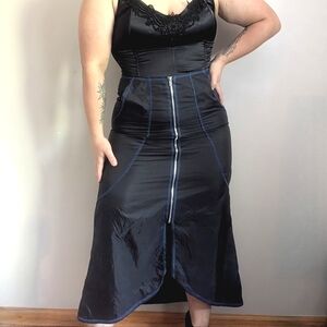 1999 Morbid Threads 100% Nylon Black & Blue Zip Front Skirt Size XL